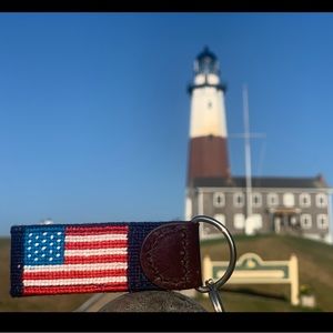 Brand new Long Island/American Flag needlepoint key fob!